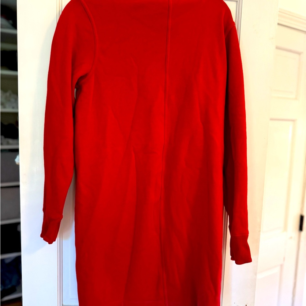 Athleta fleece lined cozy dress with zippers size small in red.